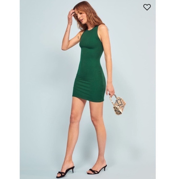 Reformation Kris Dress Green XL Eco Rib Knit Bodycon Mini Stretchy Bra Friendly - Picture 3 of 15